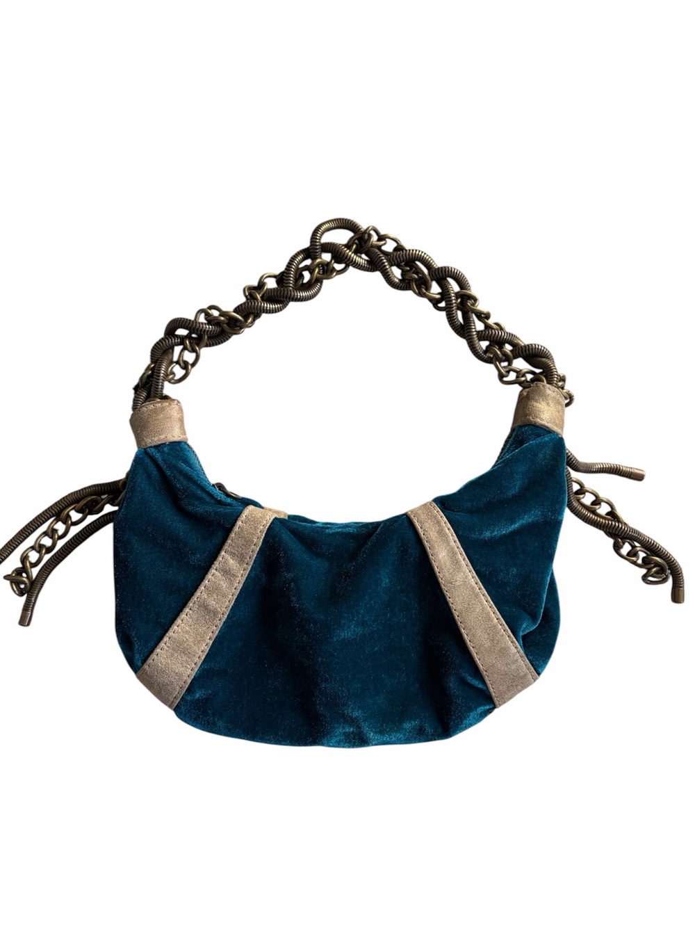 Steve Madden Y2K Turquoise Velvet Shoulder Hobo Mini Bag Brass Chain Handle
